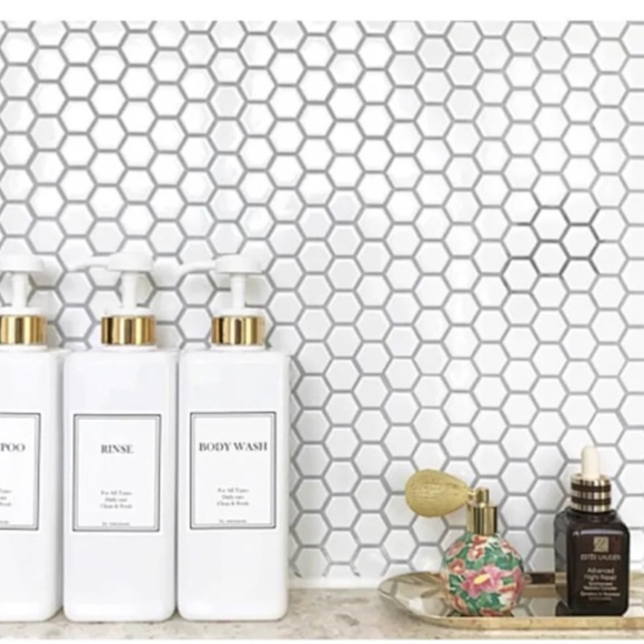 HARRA HOME Modern Gold Design Shower Dispenser Sets, 27 oz Refillable Bottles Wi - Picture 3 of 8